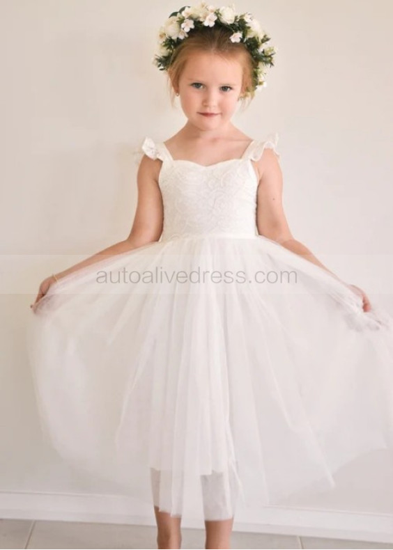 Ivory Lace Tulle Open Back Flower Girl Dress